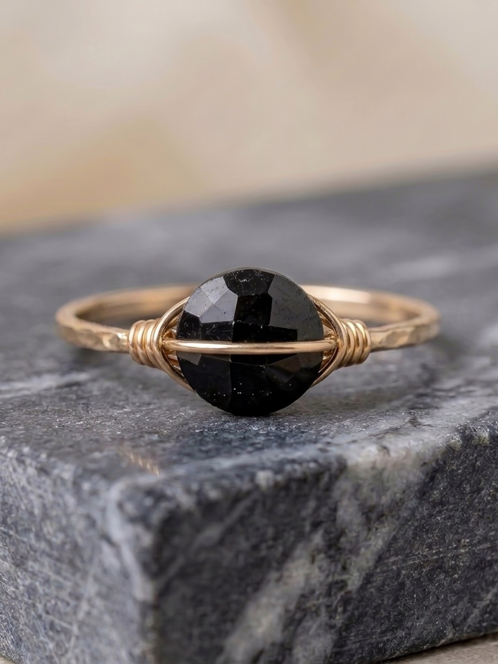 Gold Filled Black Tourmaline Split Circle Ring